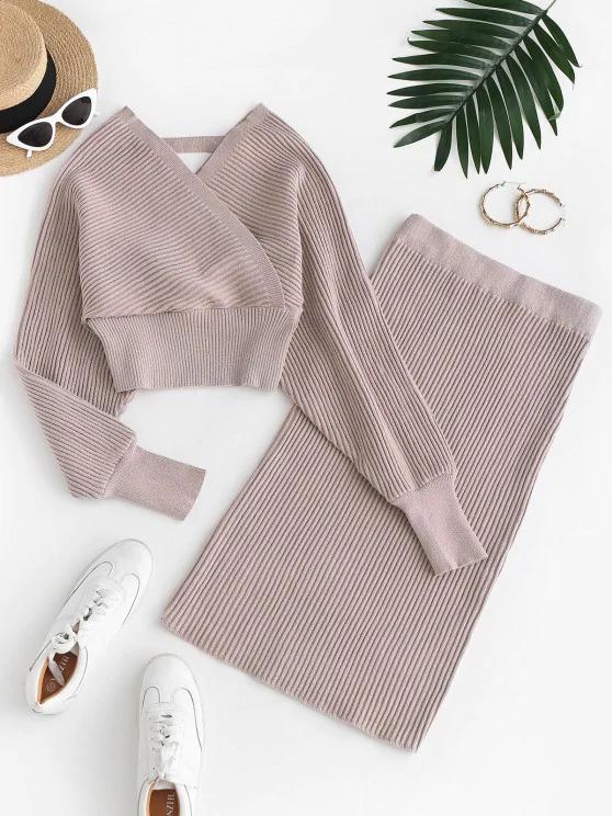 Glitter Ribbed Dolman Sleeve Two Piece Dress - LuckyFash™