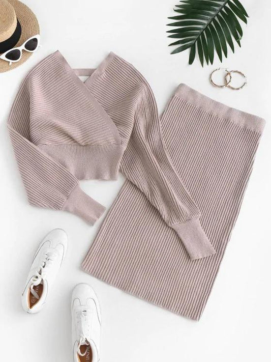 Glitter Ribbed Dolman Sleeve Two Piece Dress - LuckyFash™