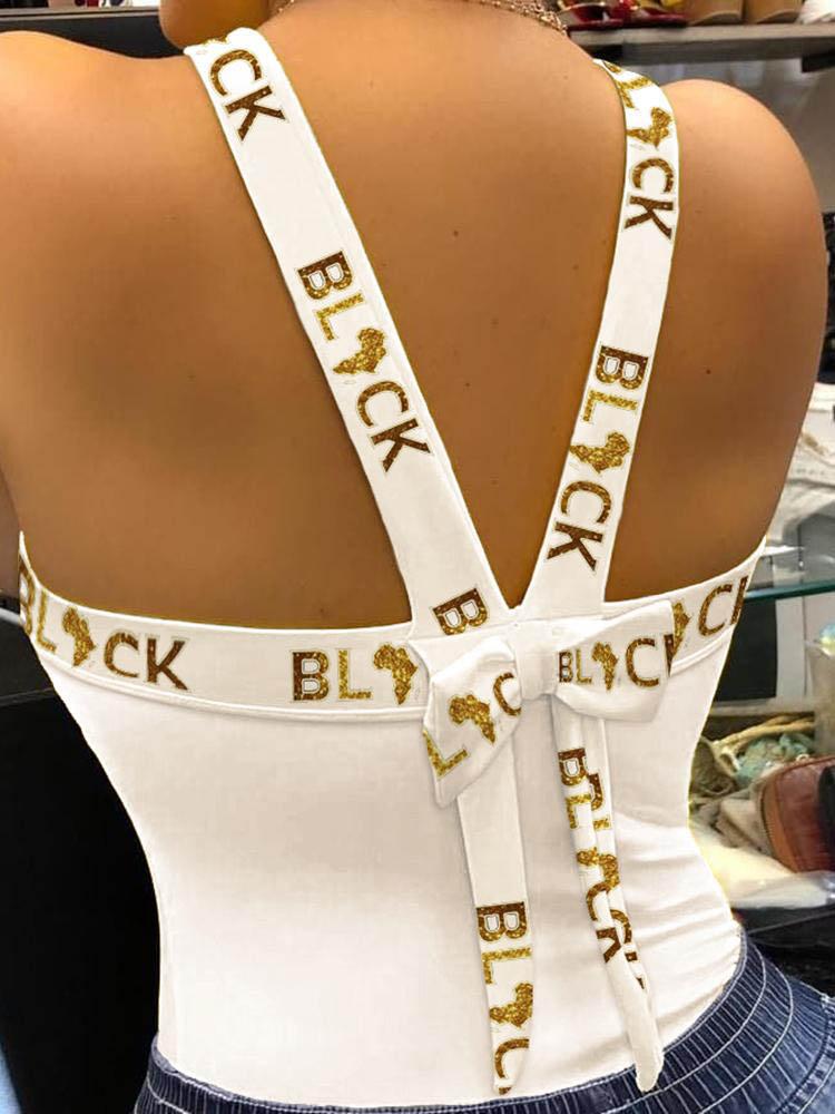 Glittering Lip Queen Print U-neck Tank Top - LuckyFash™