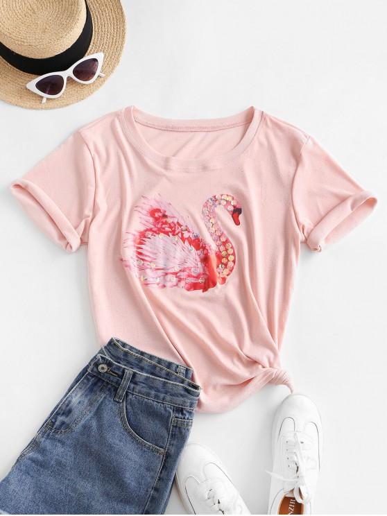 Glittery Sequined Swan Print Tee - LuckyFash™