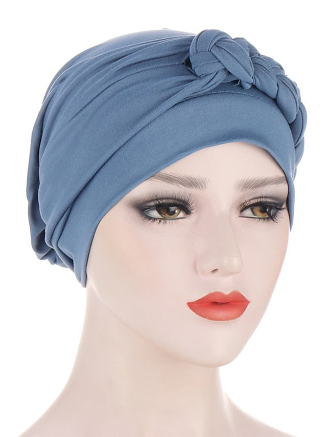 Women Lady Muslim One Half Braid Head Turban Wrap Cover Soft Hat Hair Loss Bonnet Beanies - LuckyFash™