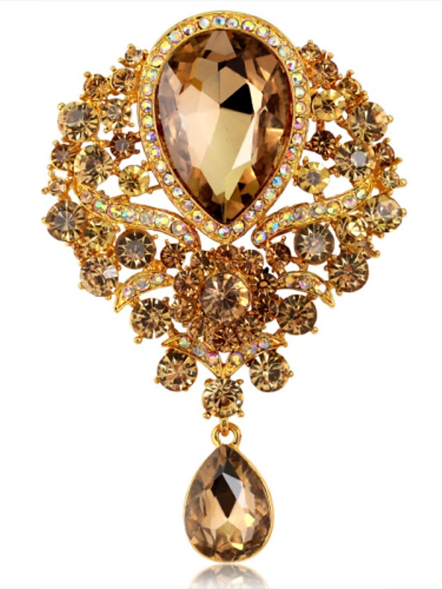 Women's Brooches Pear Cut Solitaire Party Ladies Luxury Work Fashion Crystal Cubic Zirconia Rhinestone Brooch Jewelry Purple Blue Gold For Party Wedding Special Occasion Anniversary Birthday Gift - LuckyFash™