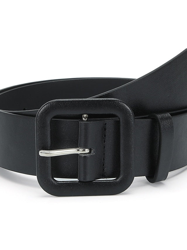 Women's Unisex PU Buckle Belt PU Leather Prong Buckle Plain Classic Casual Party Work Violet Black Pink Brown - LuckyFash™