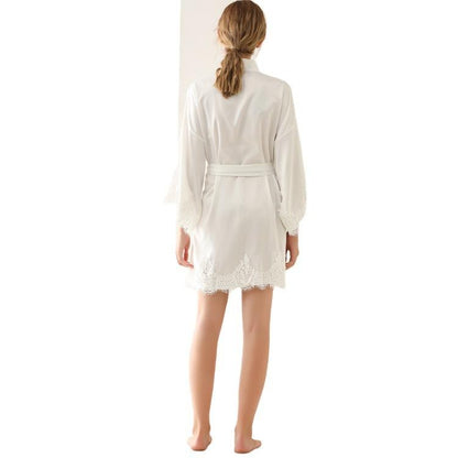 Graciela Lace-Trim Satin Wrap Robe - LuckyFash™