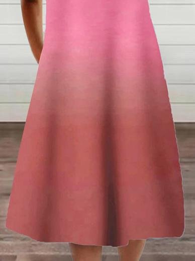 Gradient Casual Short Sleeve Zipper V-neck Dress - LuckyFash™