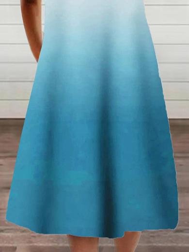 Gradient Casual Short Sleeve Zipper V-neck Dress - LuckyFash™