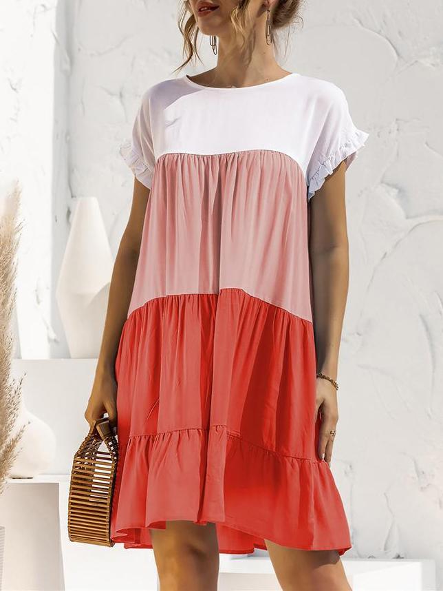 Gradient Color Block Ruffle Hem Mini Dress - LuckyFash™