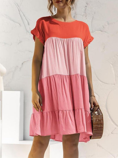 Gradient Color Block Ruffle Hem Mini Dress - LuckyFash™