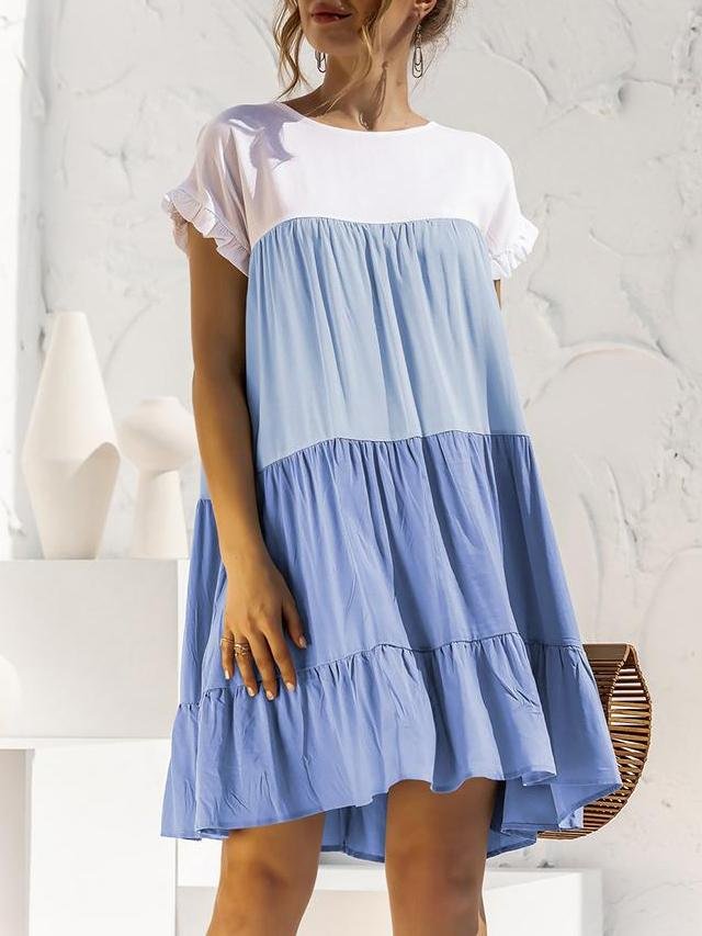 Gradient Color Block Ruffle Hem Mini Dress - LuckyFash™