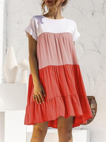 Gradient Color Block Ruffle Hem Mini Dress - LuckyFash™