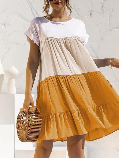 Gradient Color Block Ruffle Hem Mini Dress - LuckyFash™