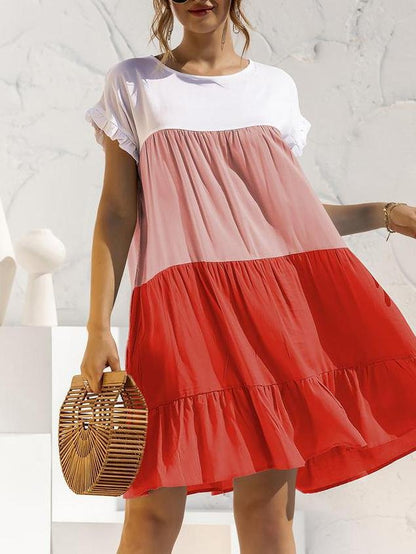 Gradient Color Block Ruffle Hem Mini Dress - LuckyFash™