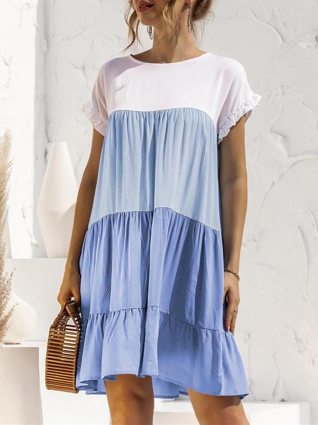 Gradient Color Block Ruffle Hem Mini Dress - LuckyFash™