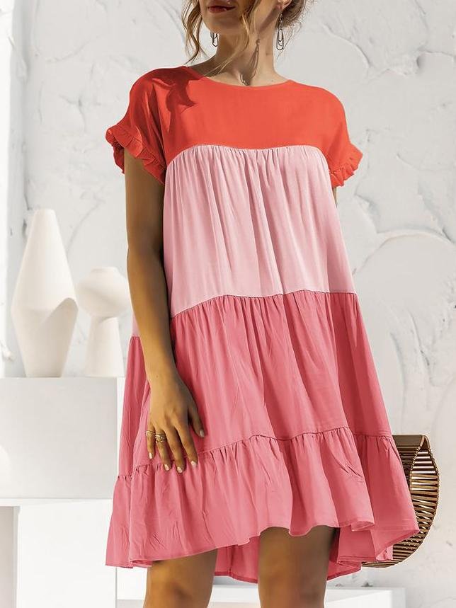 Gradient Color Block Ruffle Hem Mini Dress - LuckyFash™