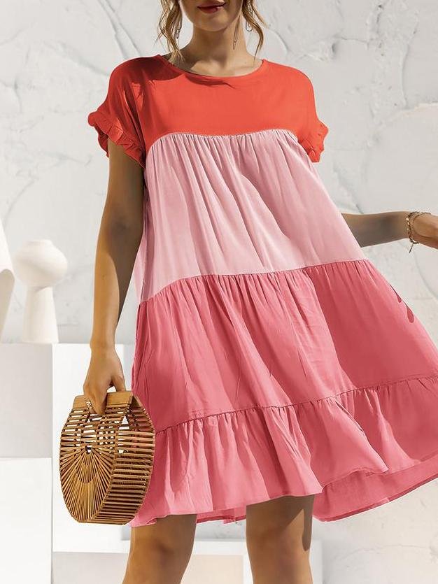 Gradient Color Block Ruffle Hem Mini Dress - LuckyFash™