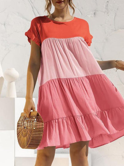 Gradient Color Block Ruffle Hem Mini Dress - LuckyFash™