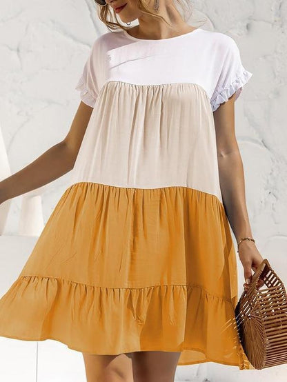 Gradient Color Block Ruffle Hem Mini Dress - LuckyFash™