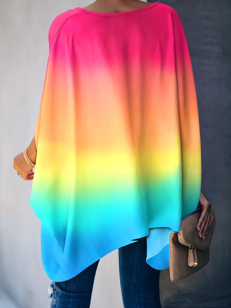 Gradient Color Tie Dye Print Batwing Sleeve Casual Top - LuckyFash™