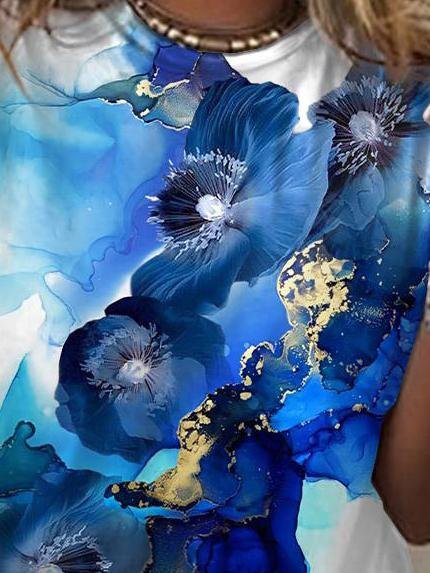 Gradient Floral Print Round Neck Short Sleeves T-Shirts - LuckyFash™