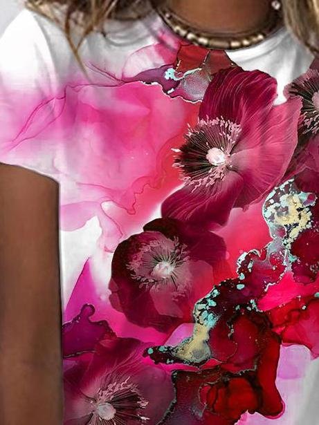 Gradient Floral Print Round Neck Short Sleeves T-Shirts - LuckyFash™