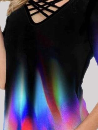 Gradient Print Casual Short-sleeved V-neck T-shirt - LuckyFash™