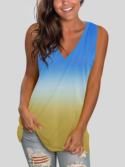 Gradient Print Sleeveless V-Neck Loose Tank Top - LuckyFash™