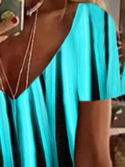 Gradient Print V-Neck Short Sleeves T-shirts - LuckyFash™