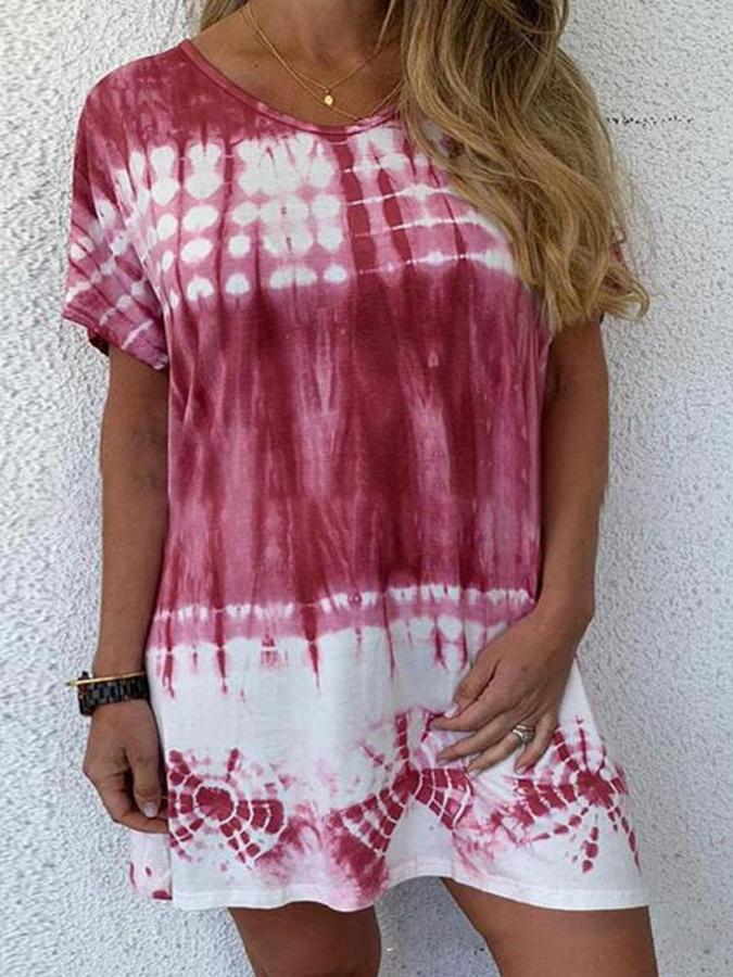 Gradient Round Neck Short Sleeve Dress - LuckyFash™