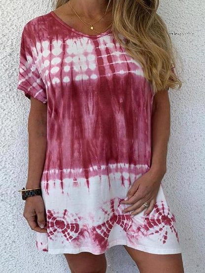 Gradient Round Neck Short Sleeve Dress - LuckyFash™