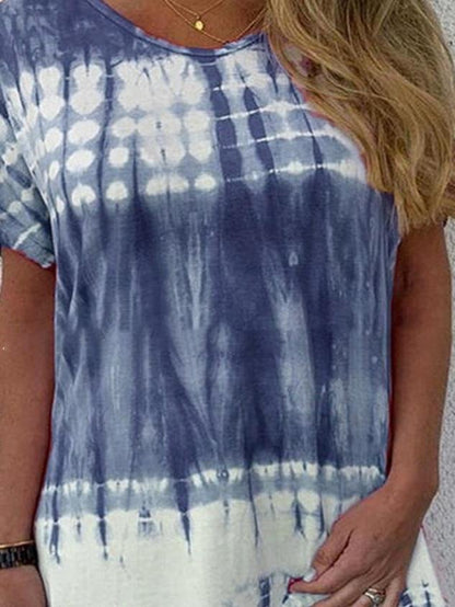 Gradient Round Neck Short Sleeve Dress - LuckyFash™