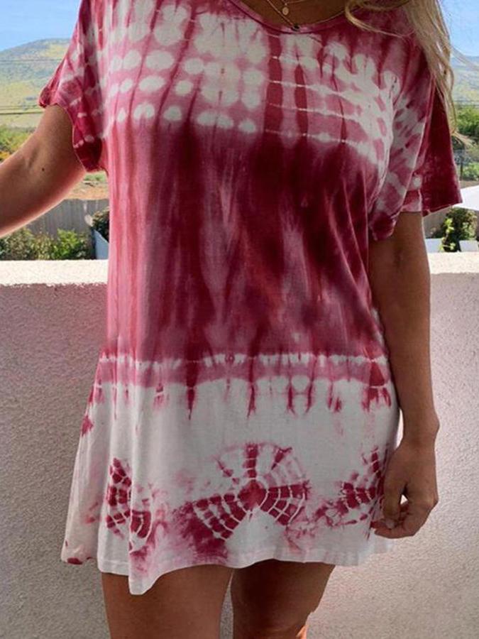 Gradient Round Neck Short Sleeve Dress - LuckyFash™