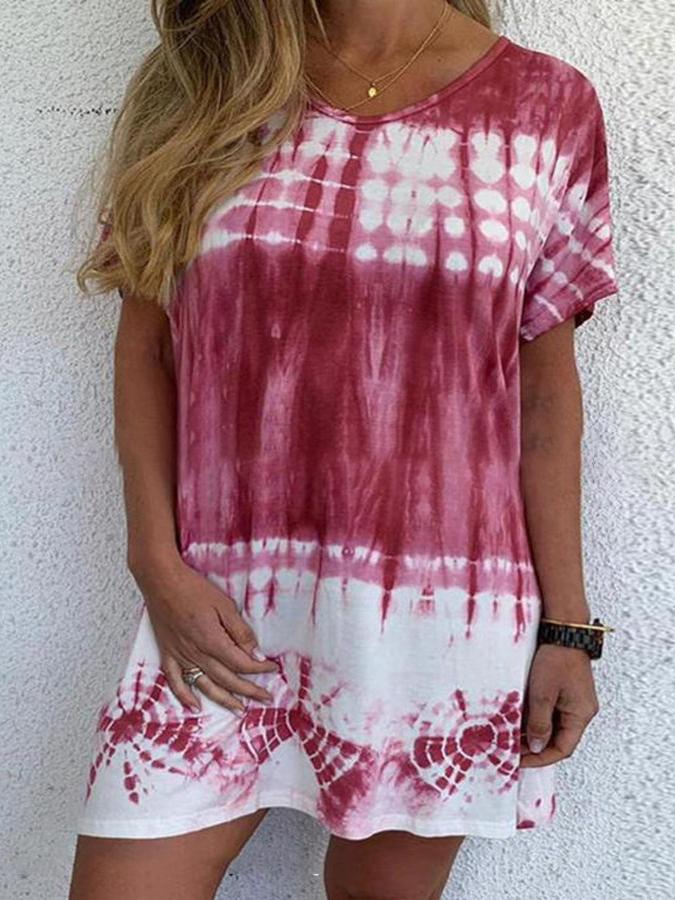 Gradient Round Neck Short Sleeve Dress - LuckyFash™