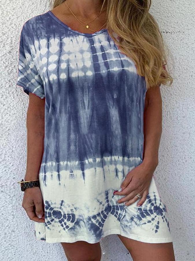 Gradient Round Neck Short Sleeve Dress - LuckyFash™