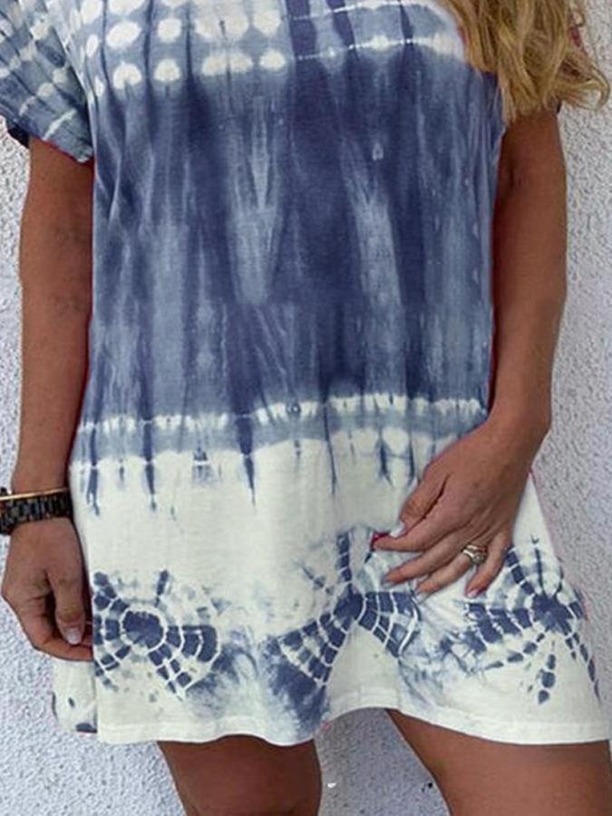 Gradient Round Neck Short Sleeve Dress - LuckyFash™