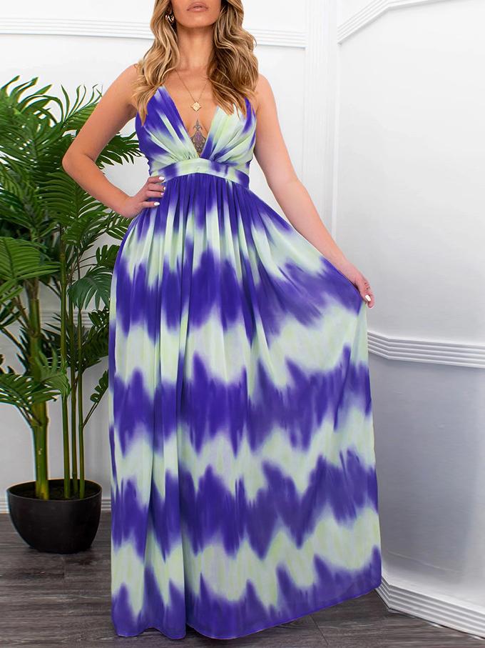 Gradient V-neck Suspender Long Dress - LuckyFash™