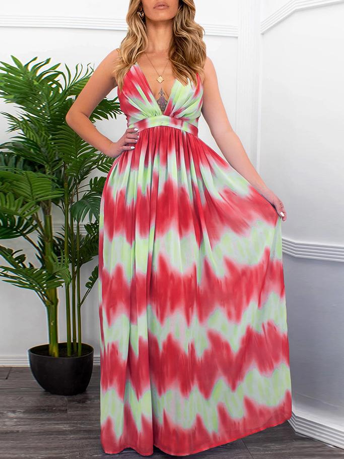 Gradient V-neck Suspender Long Dress - LuckyFash™