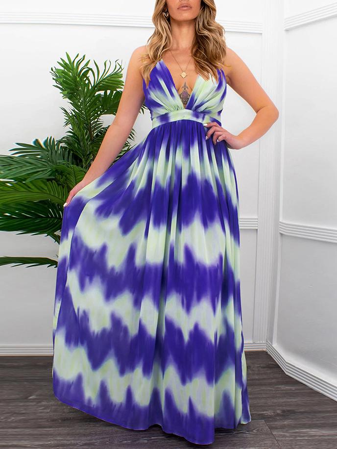 Gradient V-neck Suspender Long Dress - LuckyFash™