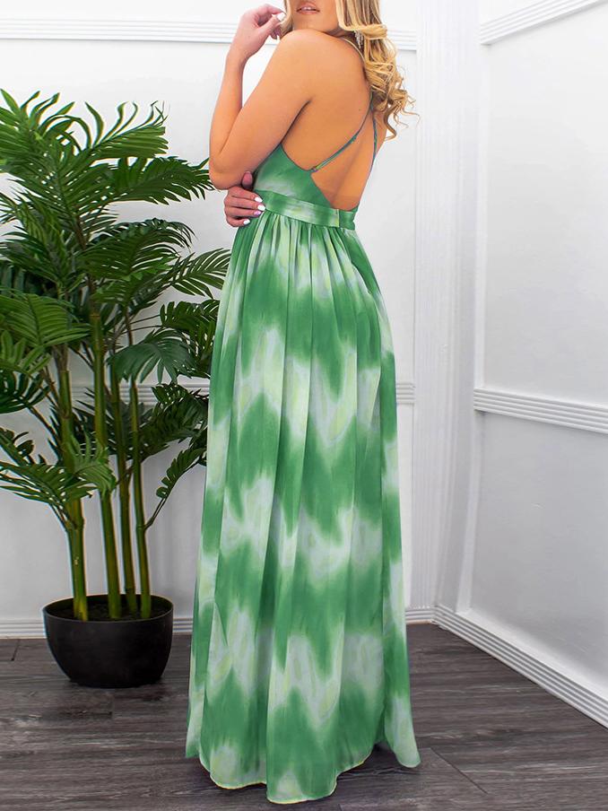 Gradient V-neck Suspender Long Dress - LuckyFash™