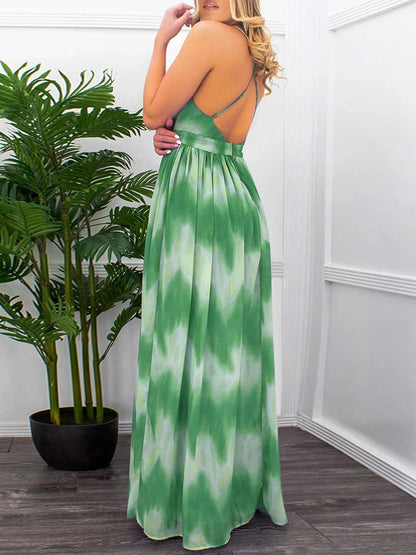 Gradient V-neck Suspender Long Dress - LuckyFash™