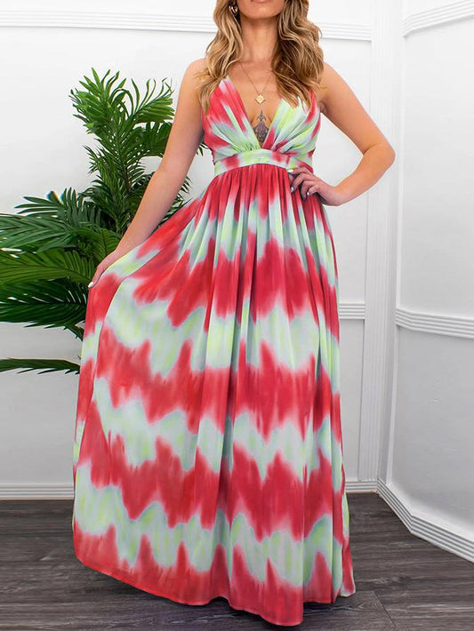 Gradient V-neck Suspender Long Dress - LuckyFash™