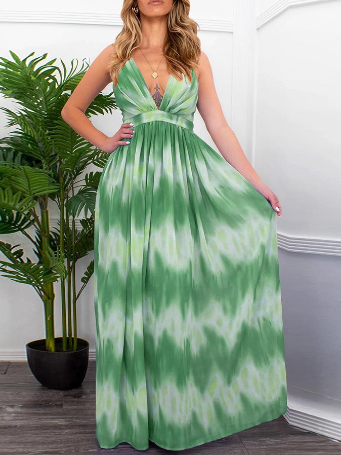 Gradient V-neck Suspender Long Dress - LuckyFash™