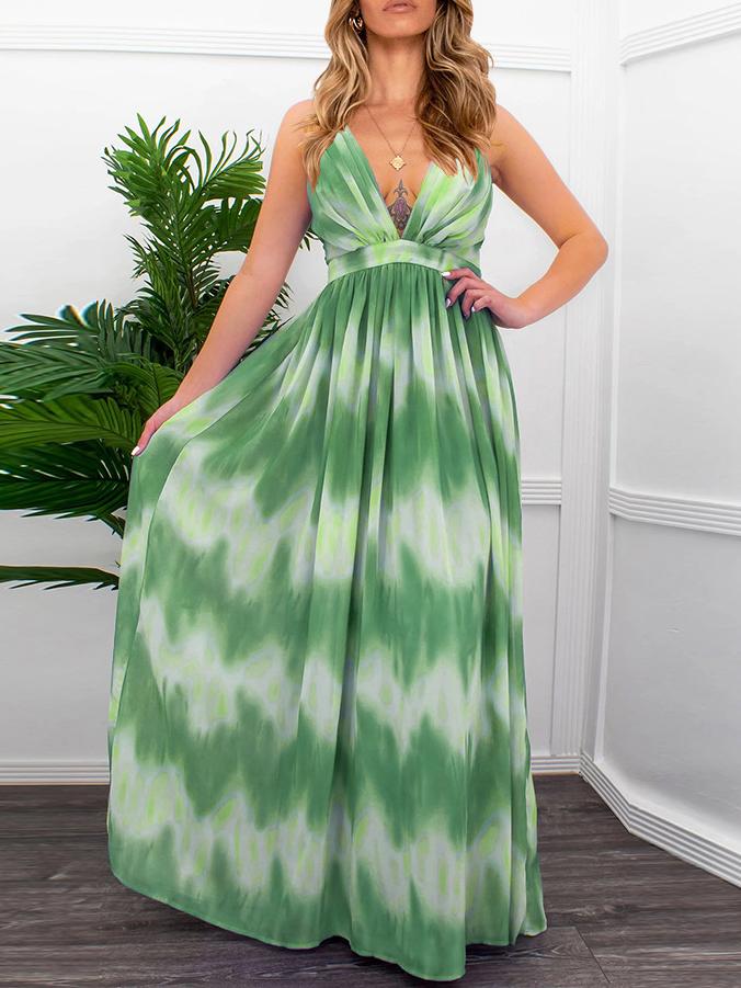 Gradient V-neck Suspender Long Dress - LuckyFash™