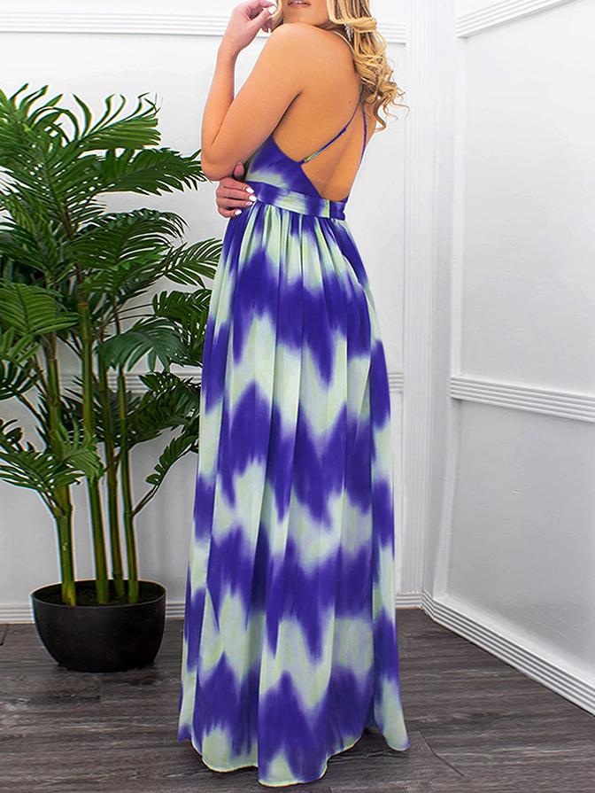 Gradient V-neck Suspender Long Dress - LuckyFash™