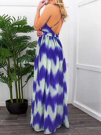 Gradient V-neck Suspender Long Dress - LuckyFash™