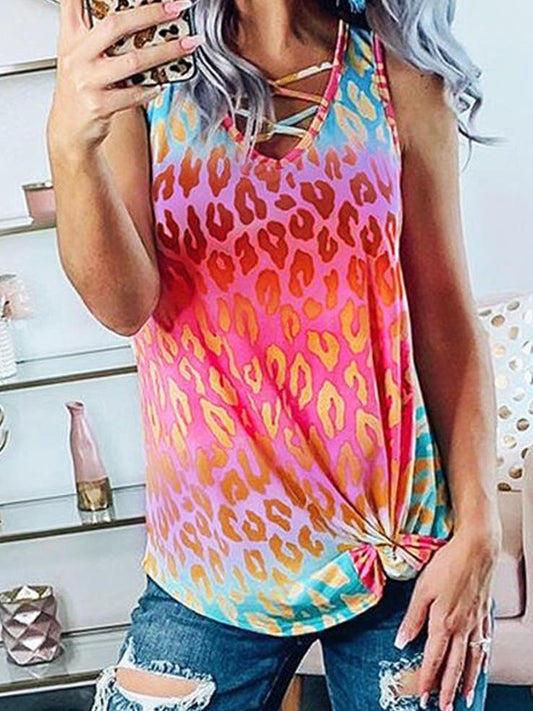 Gradient V-Neck Tie-Dye Printing Tank Tops - LuckyFash™