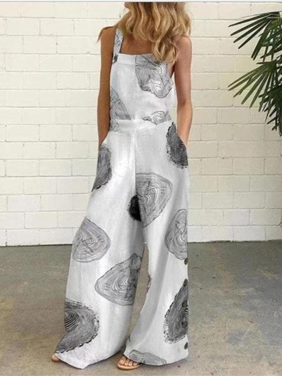 Graffiti Printed Button Sleeveless Casual Jumpsuit - LuckyFash™