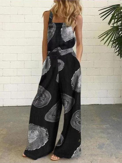 Graffiti Printed Button Sleeveless Casual Jumpsuit - LuckyFash™