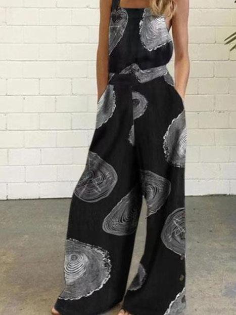 Graffiti Printed Button Sleeveless Casual Jumpsuit - LuckyFash™