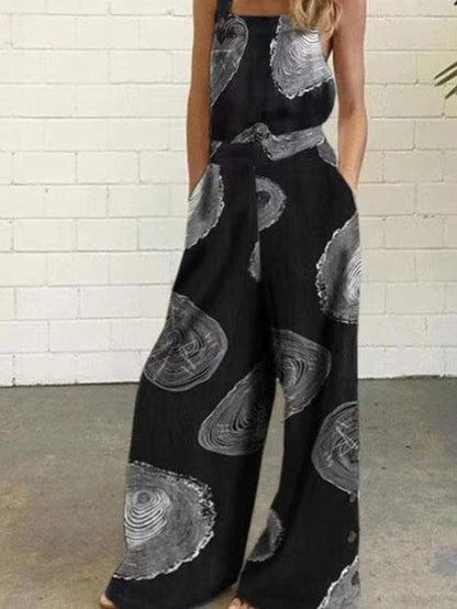 Graffiti Printed Button Sleeveless Casual Jumpsuit - LuckyFash™
