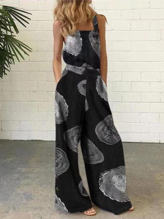 Graffiti Printed Button Sleeveless Casual Jumpsuit - LuckyFash™